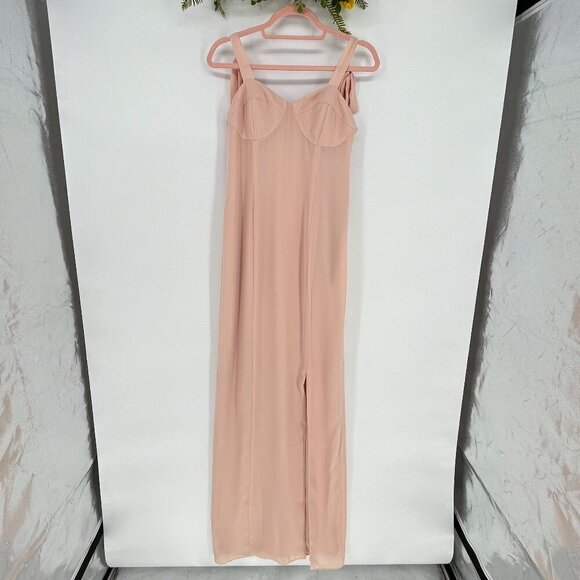 BHLDN Blush Womens Size 8 Anthropologie Antonia Georgette Babydoll Dress Tie Bow - Picture 2 of 10